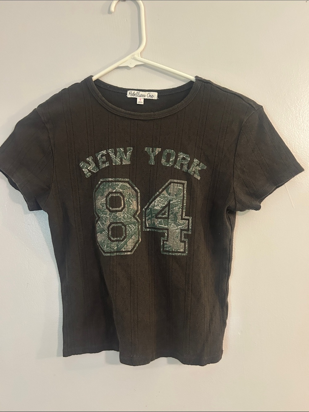 Rebellious One Black Tee with Green '84' NY Graphic